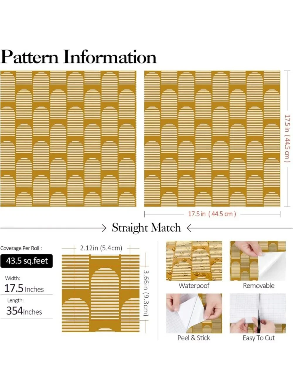 Vintage Dark Yellow Geometric Peel and Stick Wallpaper - Boho Mid Century Modern